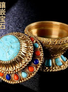 黄铜黄财神宝瓶摆件 小号藏式密宗供佛宝瓶壶 佛堂八吉祥龙王宝瓶