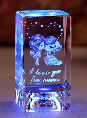 K9人造水晶玻璃内雕玫瑰花摆件发光生日礼物女生创意圣诞节送女友