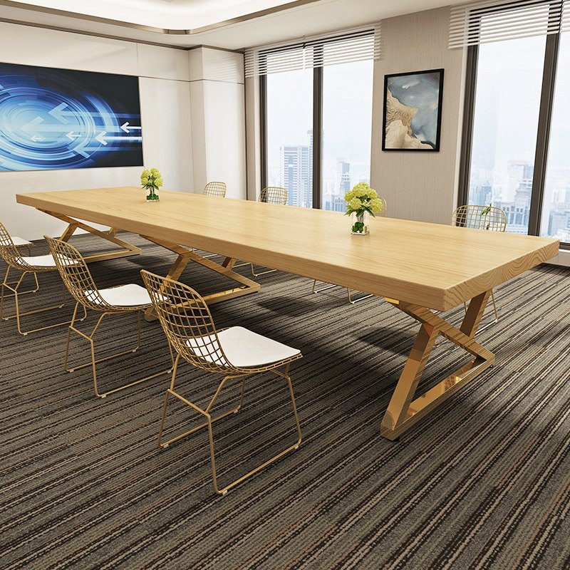 北欧实木会议桌长桌简约现代培训办公桌工作台工业风洽谈桌椅组合