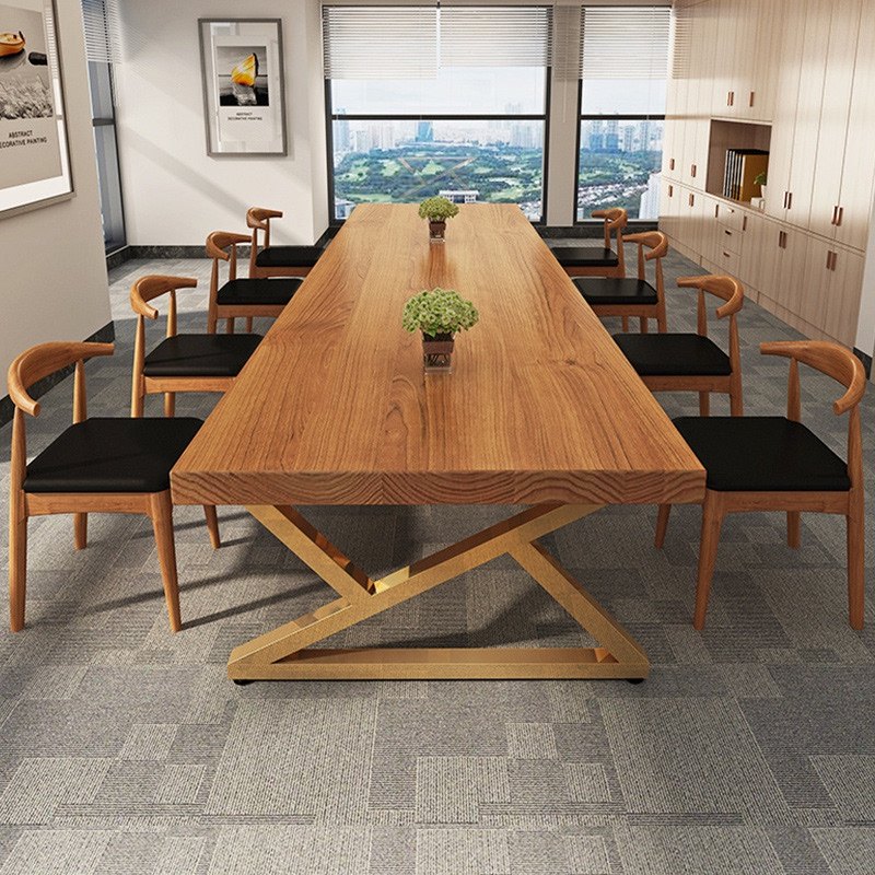 北欧实木会议桌长桌简约现代培训办公桌工作台工业风洽谈桌椅组合