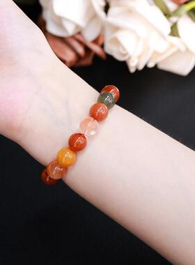 2026晶德珠宝 7A天然福禄寿水晶女生简约彩兔毛圆珠手串饰品礼物