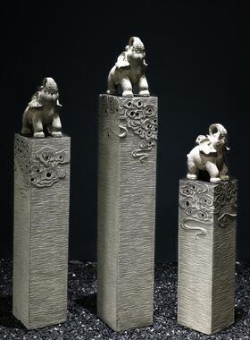 2026玄关摆件入户门装饰办公室仿石雕麒麟貔貅落地狮子一对中式拴
