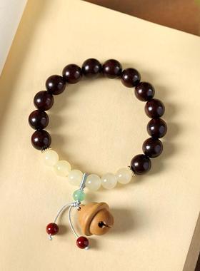 2026文艺风崖柏木拼接东陵玉铃铛手串女款文玩木质拼玉石手链手饰