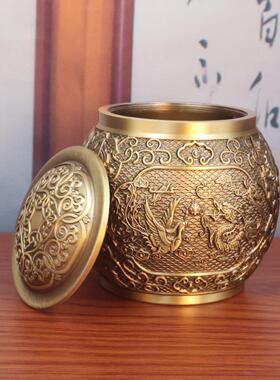 2026黄铜龙凤茶叶罐储物罐高档精雕铜罐带盖防潮密封罐龙凤茶叶罐