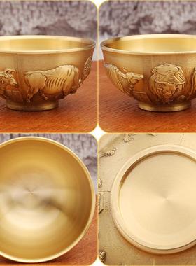 2026黄铜五牛供水碗中式家居餐厅装饰摆件佛具双龙百福铜碗金属工