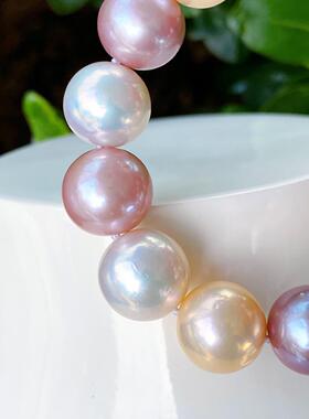 2026天然淡水混彩珍珠11-13mm正圆微瑕不显琉璃珠光唯美少女手链