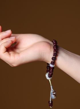 2026天然藏红老星月雕玲珑骰子手持手串流苏跑环古风手链文玩佛珠