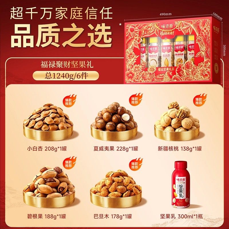 味滋源福禄聚财罐装坚果礼1240g年货礼盒送礼企业团购高端礼盒装,淘宝优惠券,粉丝福利购,淘宝优惠卷