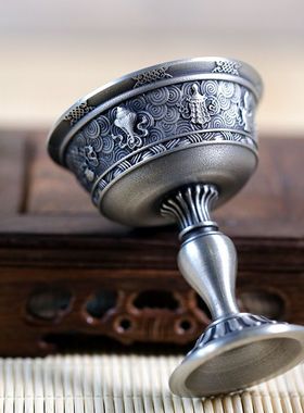 纯锡八吉祥护法杯藏式护法杯摆件