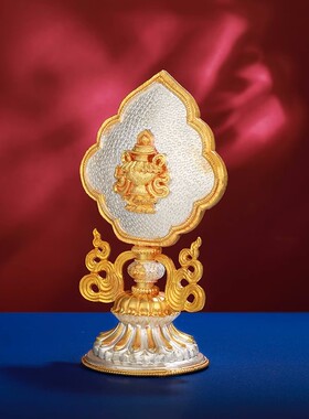 纯铜鎏金银八吉祥摆件尼泊尔吉祥