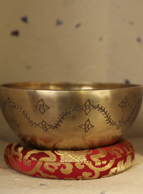 尼泊尔手工灵根钵加厚雕花颂钵
