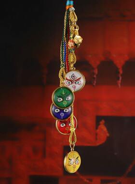 全手工编织彩绘五路财神唐卡嘎乌盒车挂件热贡唐卡佛眼指尖配饰