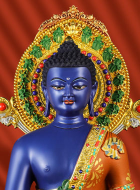 精工黄铜材质彩绘药师佛佛像供奉桌面装饰摆件琉璃光如来5寸/7寸