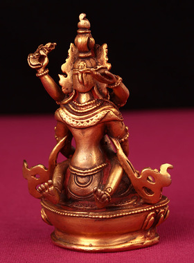 尼泊尔铜手工迷你鎏金双生长寿佛