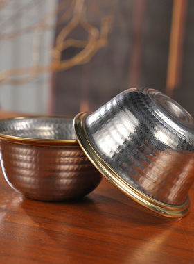 供水碗摆件不锈钢包黄铜雕花八供