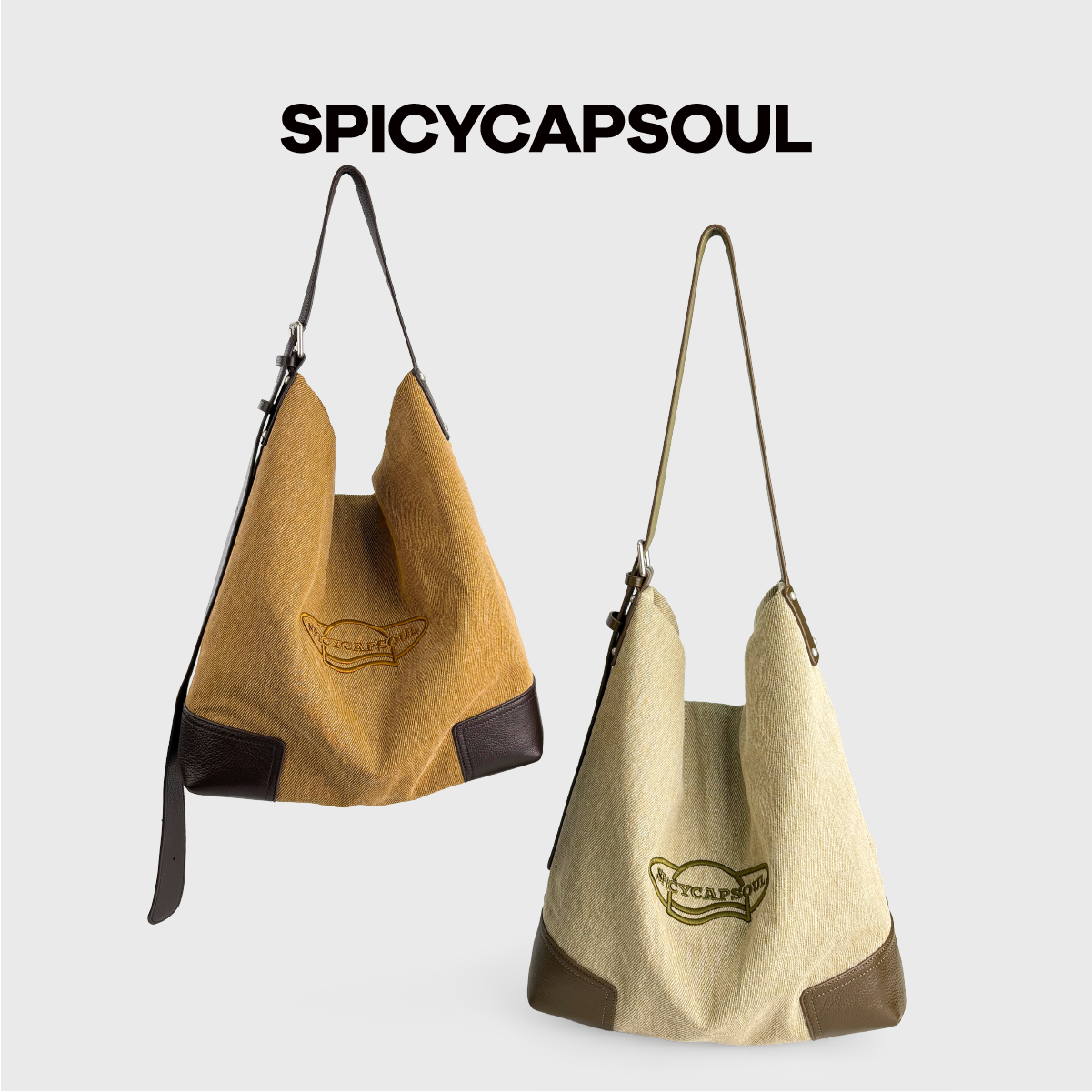 【烟熏鼠尾草】SpicyCapSoul树木纹理帆布头层牛皮单肩斜挎托特包,淘宝优惠券,粉丝福利购,淘宝优惠卷