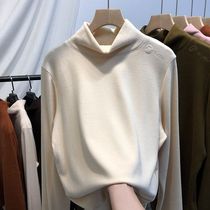 Double sided Develvet warm inner lap undershirt woman autumn winter 100 lap 2023 new half high collar long sleeve t-shirt ins blouses