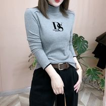Winter new long sleeves semi-high collar letter autumn and winter integrated suede bottom fashion 2023T shirt with velvety blouse