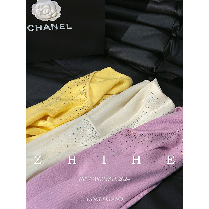 无艳一禾【轻暖针织】原创绵羊毛多色圆领亮钻打底针织衫