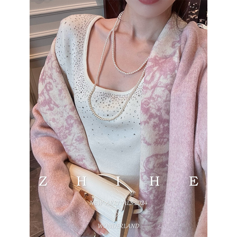 无艳一禾【轻暖针织】原创绵羊毛多色圆领亮钻打底针织衫