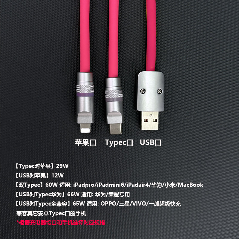 新品超软硅胶数据线发光头PD快充适用苹果手机iPhone充电iPad华为