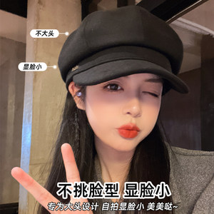 啄木鸟英伦风贝雷帽女秋冬新款百搭显脸小八角帽子复古黑色报童帽