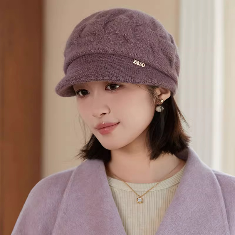 帽子女冬季秋冬针织毛线帽时尚兔毛贝雷帽韩版潮鸭舌帽加厚渔夫帽