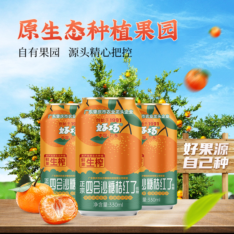 好巧四会沙糖桔子果汁330ml*6罐橙子味汽水砂糖橘子果味碳酸饮料 - 图2