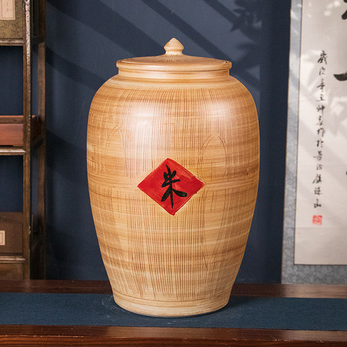 景德镇陶瓷加厚米缸油面粉罐10斤20/40/50家用腌菜肉防潮密封米桶 - 图1