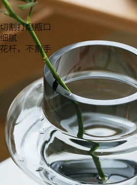 北欧时尚灰色玻璃花瓶现代软装水培插花艺套装客厅餐桌装饰品摆件