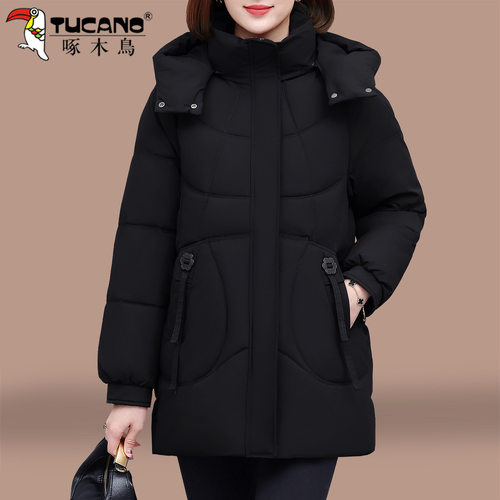 啄木鸟妈妈棉服女款2025新款冬季加厚保暖中老年棉袄中长款棉外套 - 图2