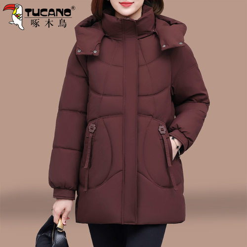 啄木鸟妈妈棉服女款2025新款冬季加厚保暖中老年棉袄中长款棉外套 - 图0