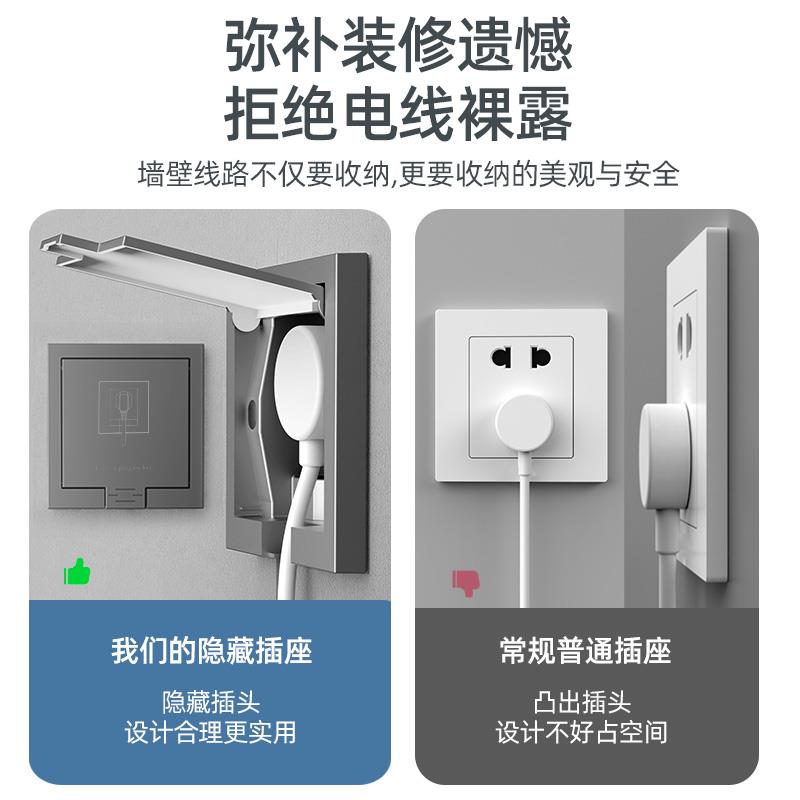 86型隐藏式插座嵌入式内嵌式冰箱热水器凹型隐形插座防水五孔16A-图0