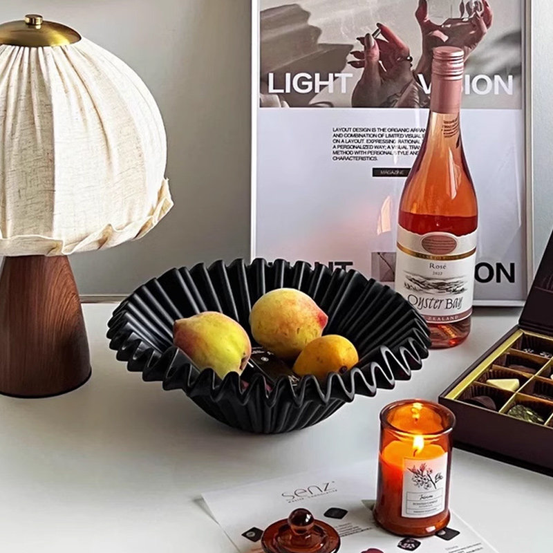 高级感中古风波浪黑色果盘法式果碗餐桌茶几桌面收纳装饰艺术摆件,淘宝优惠券,粉丝福利购,淘宝优惠卷