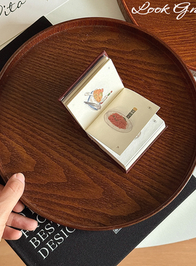ins风复古蛋糕托盘木质家用点心茶盘餐盘咖啡厅圆形点心盘茶水盘