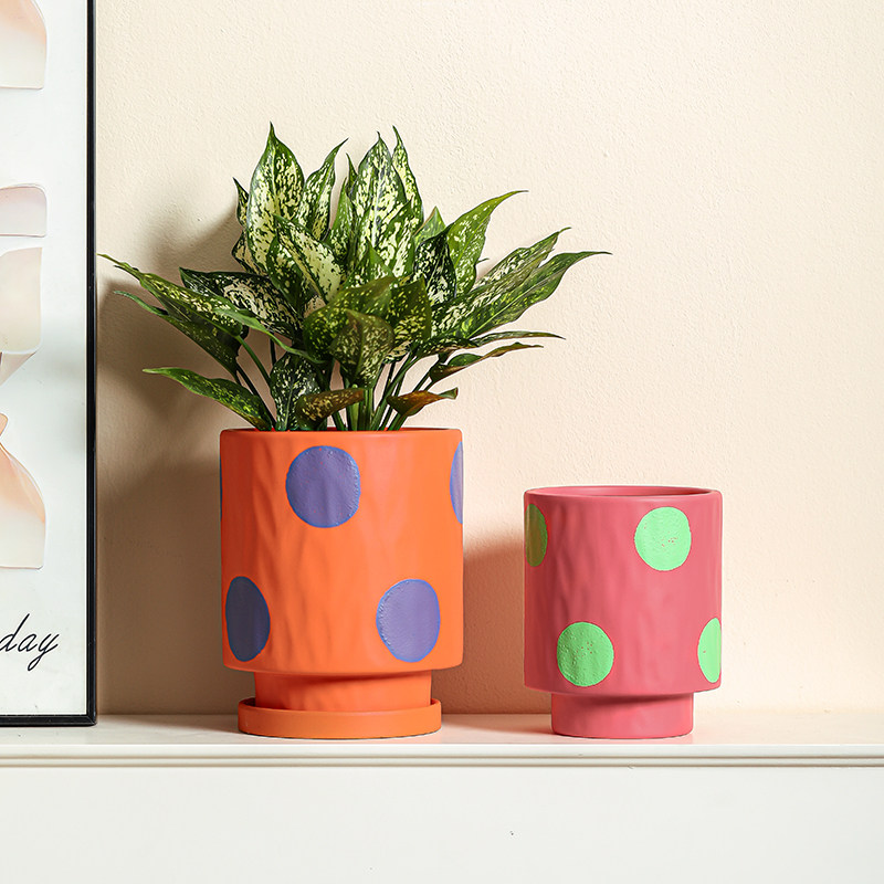 多巴胺陶瓷花盆创意大口径波点兰花多肉盆栽清新桌面绿植陶土室外,淘宝优惠券,粉丝福利购,淘宝优惠卷