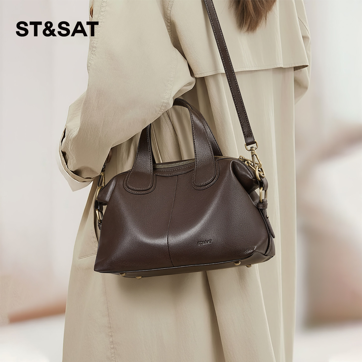 星期六包包女式2025新款秋冬真皮单肩手提包斜挎包大容量波士顿包,淘宝优惠券,粉丝福利购,淘宝优惠卷