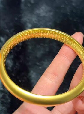 古法传承泥鳅背莲花心经手镯女沙金实心高级感素圈不掉色三金首饰