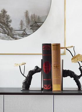 新中式假山石狮国风书挡书立架书靠摆件样板房博古架禅意书档彷真