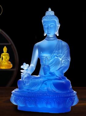 精品水琉璃宝蓝色药师药师佛佛像居家客厅佛堂供奉家用中式摆件