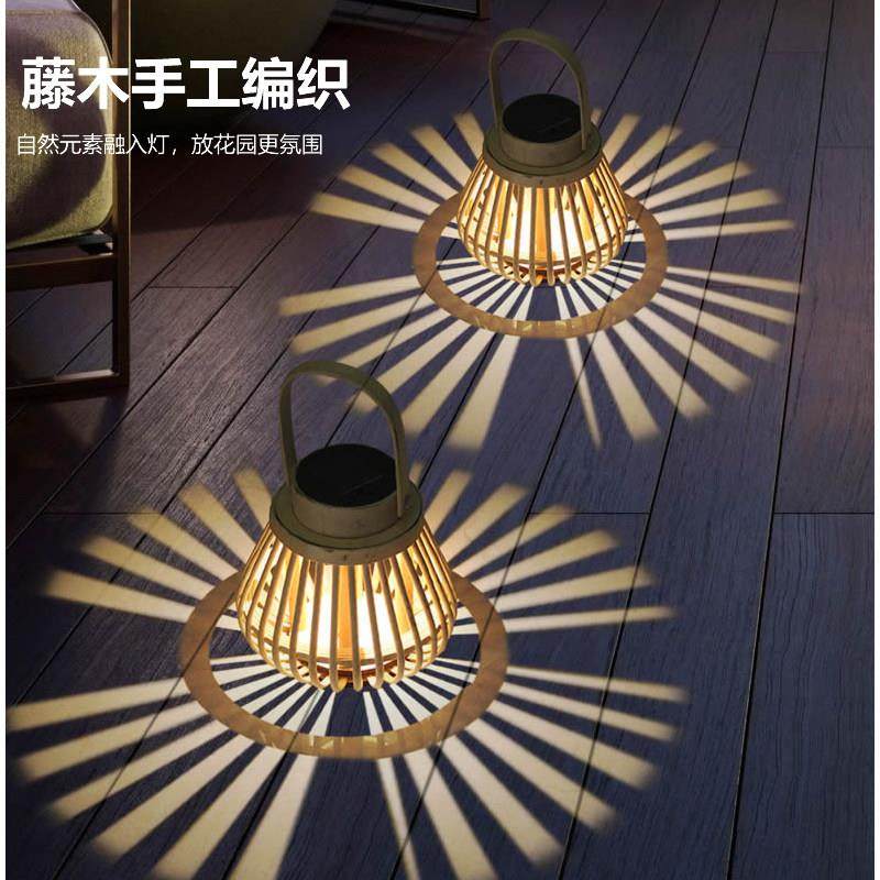 太阳能灯户外藤木竹编挂灯庭院装饰复古花园阳台氛围灯手提灯笼,淘宝优惠券,粉丝福利购,淘宝优惠卷