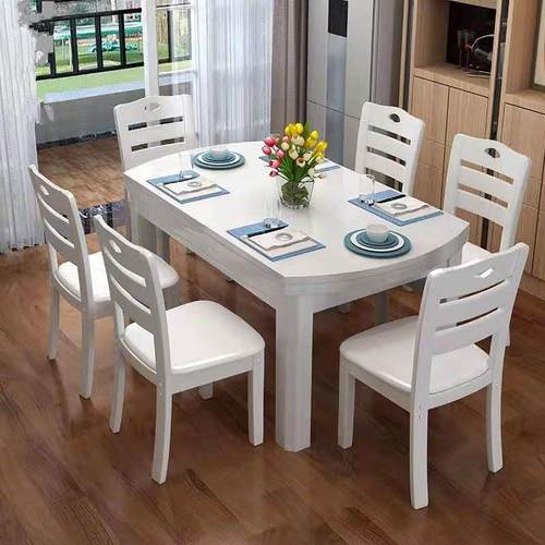 依样红实木餐桌家用方圆两用吃饭桌子折叠饭桌小户型伸缩式 - 图1