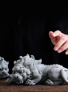 国风青砂石招财貔貅一对桌面摆件创意家居客厅茶玩鱼缸造景装饰品