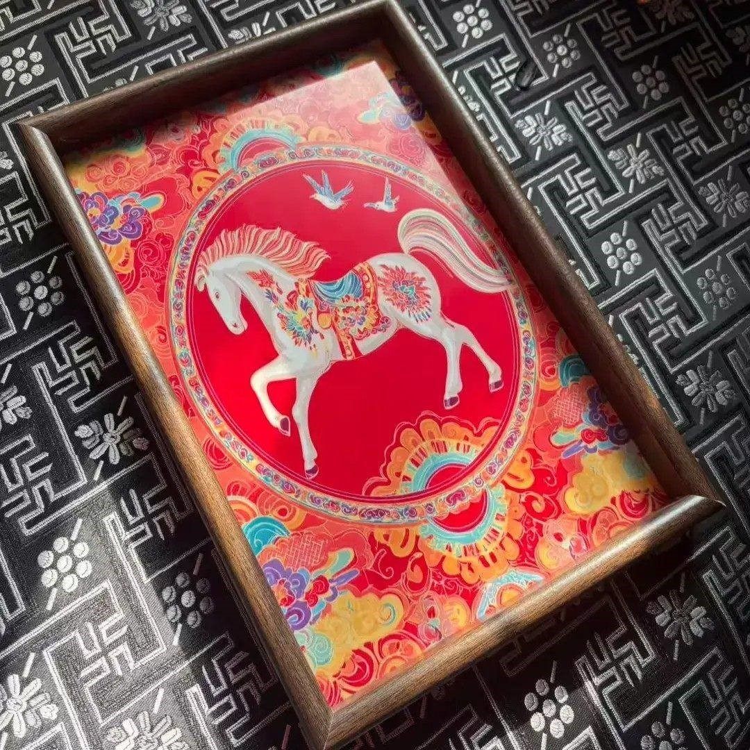 中式马上有钱托盘新年客厅桌面水杯杂物收纳木质盘复古高级感茶盘,淘宝优惠券,粉丝福利购,淘宝优惠卷