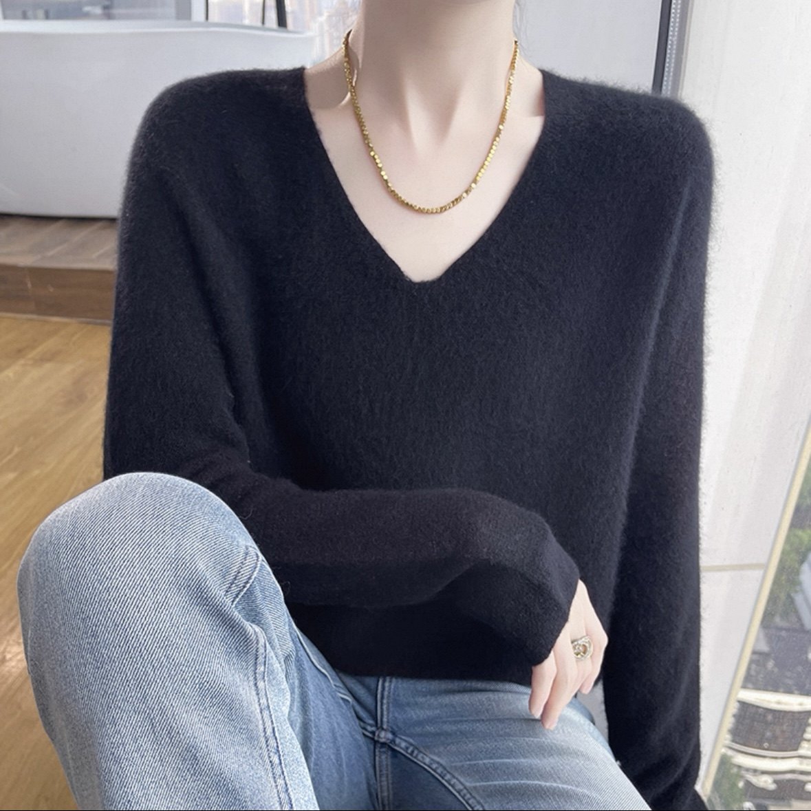 鄂尔多斯市无缝一体V领羊绒衫女宽松内搭打底衫针织气质纯色毛衣,淘宝优惠券,粉丝福利购,淘宝优惠卷