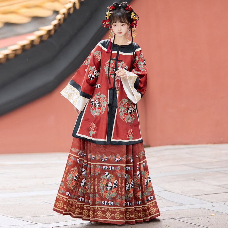 国宝熊猫原创清汉女套装清朝宫廷风重工刺绣清代服饰改良款非汉服 - 图0