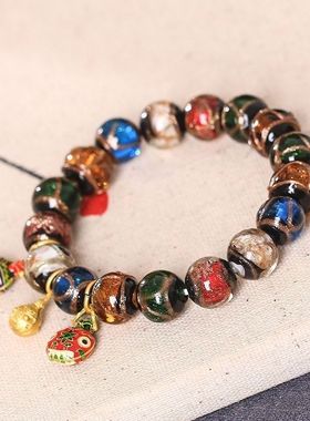 北京古法香灰琉璃手串明星同款五色吞金兽香灰瓷朱砂多宝男女手链