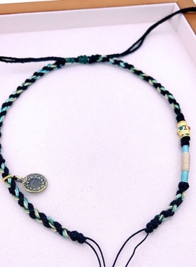 手工编织民族风吊坠绳手搓棉线项链绳整根编织半成品挂件绳子挂脖