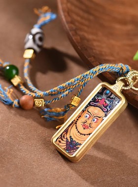 新中式手工编织项链绳项链手绘唐卡复古佛牌本命年挂坠牌毛衣链