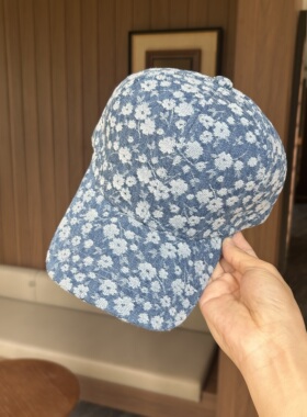 时尚小碎花刺绣牛仔棒球帽子女宽檐深顶显脸小防晒遮阳硬顶鸭舌帽
